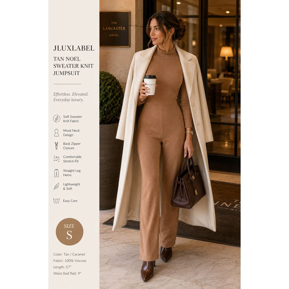 JLUXLABEL Noel Tan Sweater Knit Mock Neck Jumpsuit Size S
